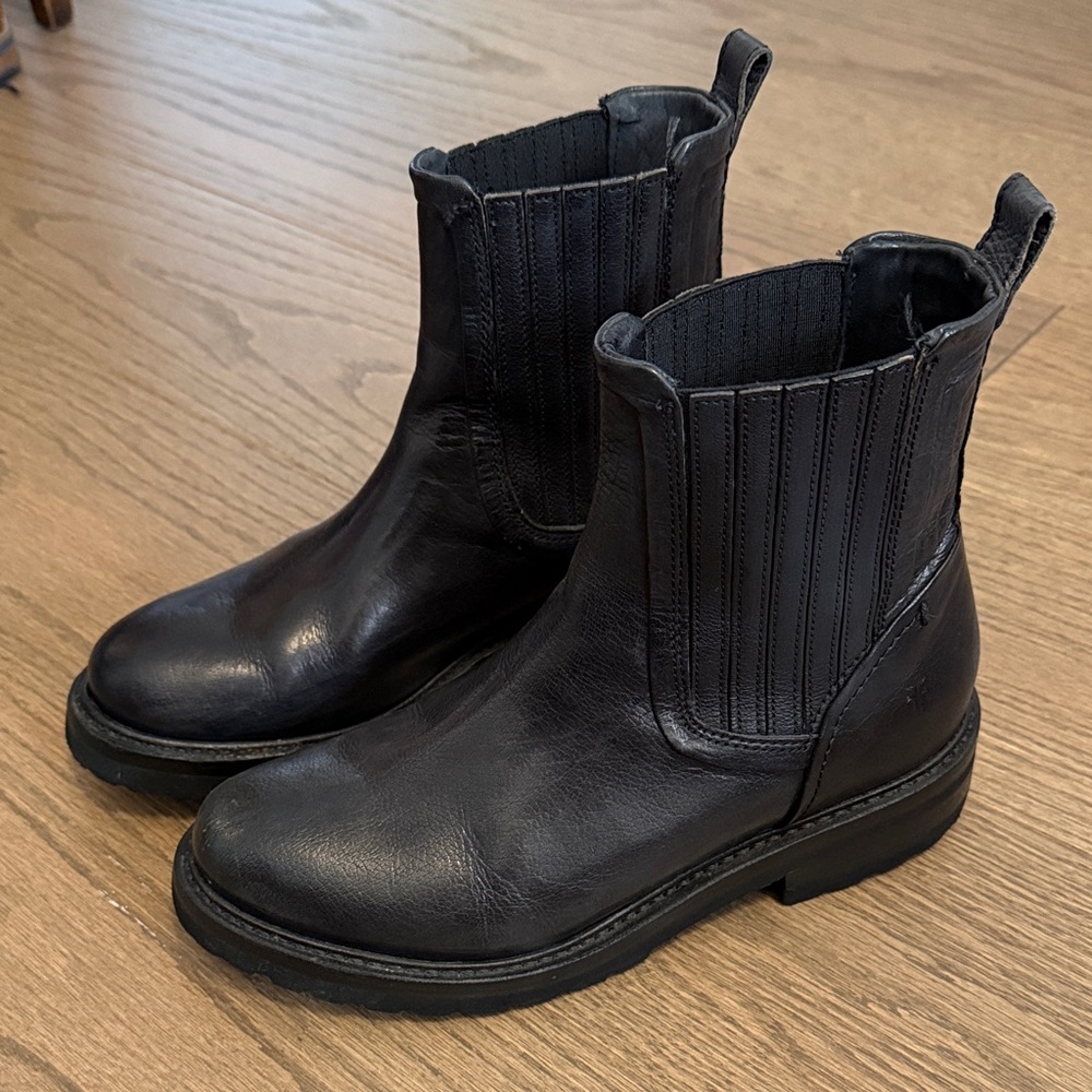 Frye Black Leather Chelsea Ankle Boots